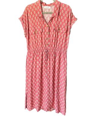 Lucky Brand Pink Midi Shirt Dress with Drawstring Waist